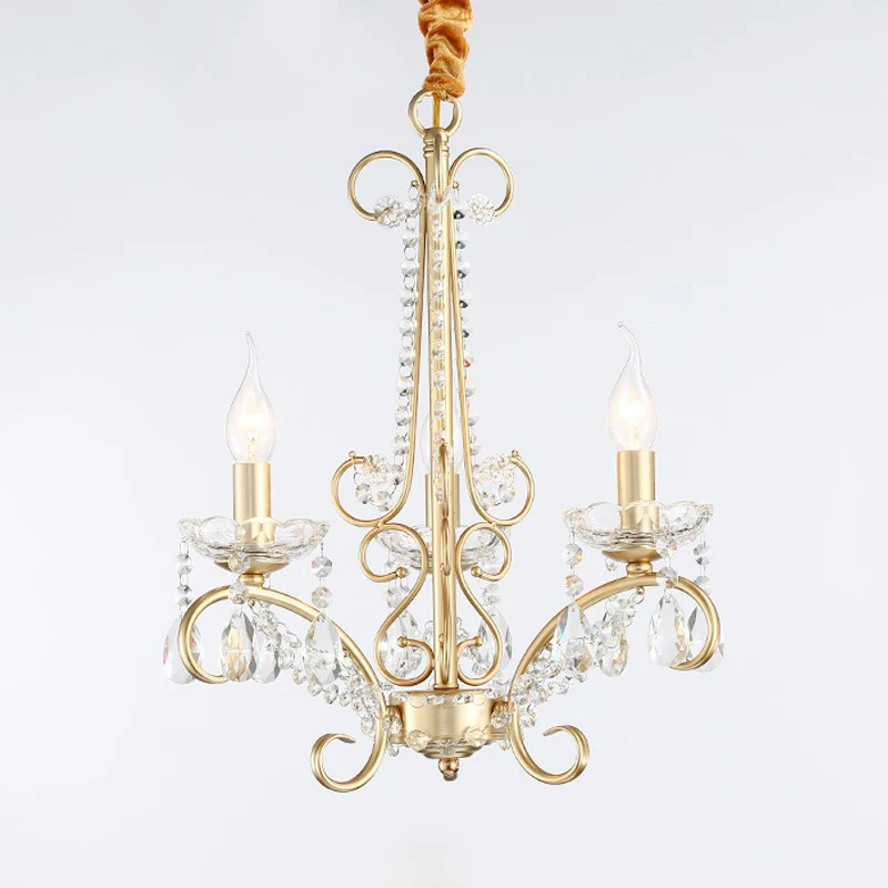 Kaars Metaal en Kristal Plafondlamp Traditionele 3/6 Lichten Woonkamer Kroonluchter Licht met Gouden Curve Arm Clearhalo