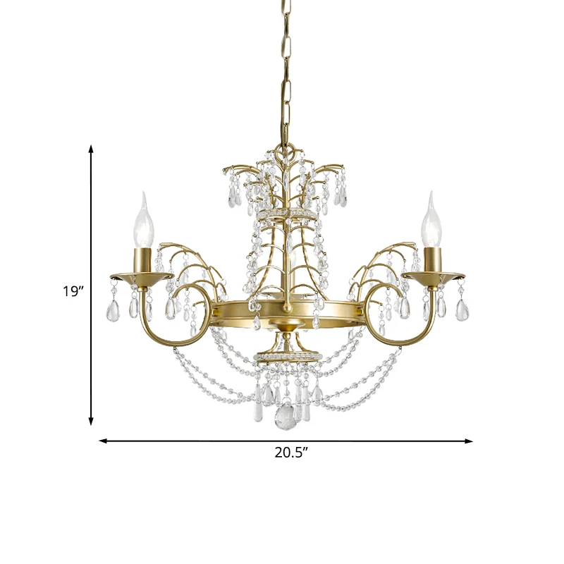 Kaars Woonkamer Hanglamp Kit Moderne Swag Crystal Strand 3 Lampen Gouden Hangende Kroonluchter Clearhalo
