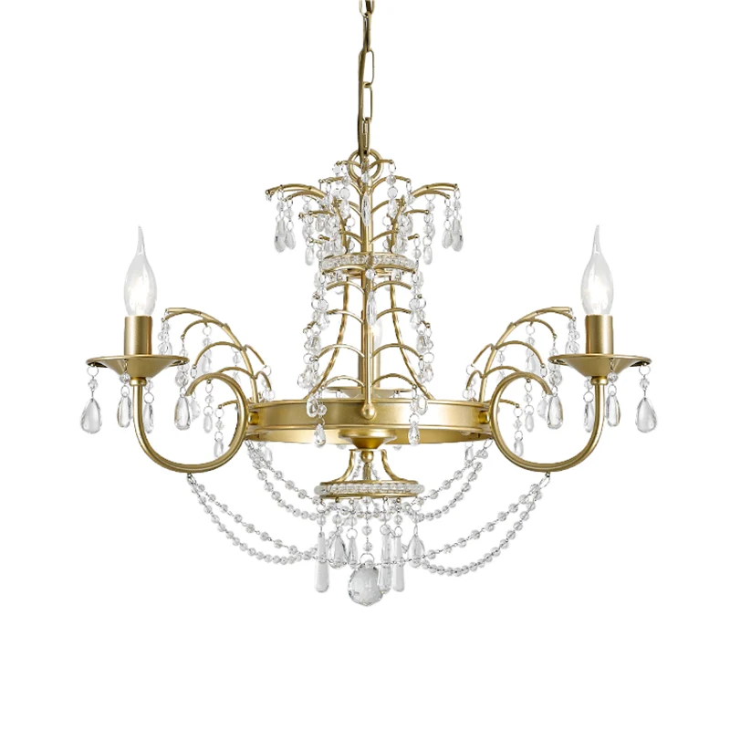 Kaars Woonkamer Hanglamp Kit Moderne Swag Crystal Strand 3 Lampen Gouden Hangende Kroonluchter Clearhalo