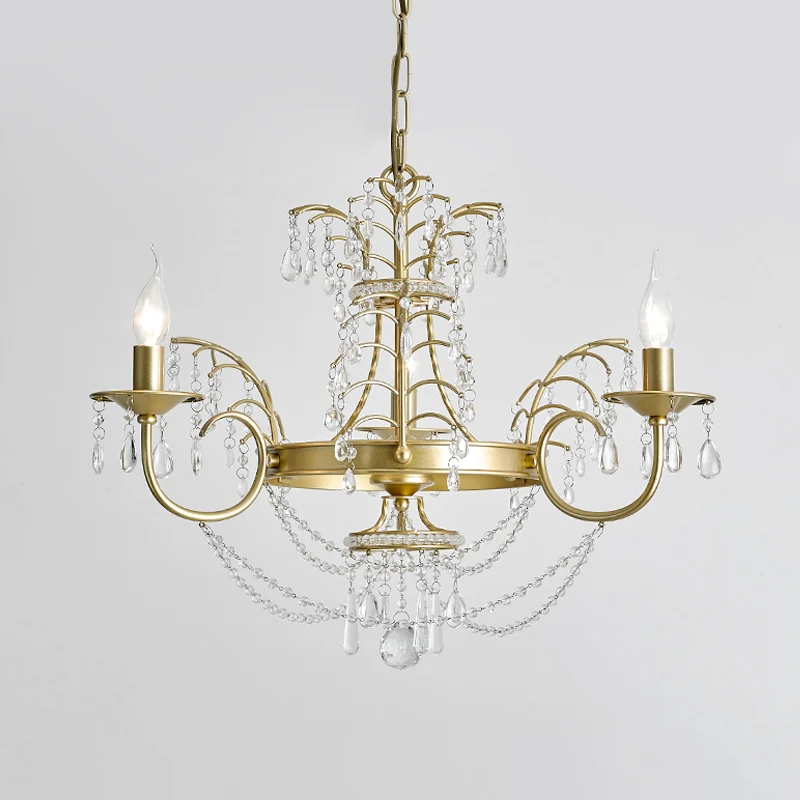 Kaars Woonkamer Hanglamp Kit Moderne Swag Crystal Strand 3 Lampen Gouden Hangende Kroonluchter Clearhalo
