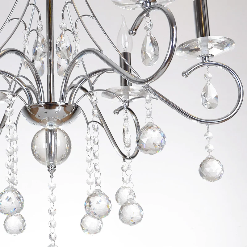 Kaars Woonkamer Kroonluchter Verlichting Traditioneel Metaal 6 Koppen Zilver Hanglamp met Kristallen Bol Decoratie Clearhalo