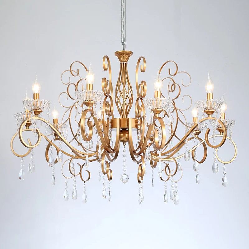 Kaarsenkroonluchter met messing afwerking, retro metalen woonkamerhanglamp met gedraaide arm Clearhalo