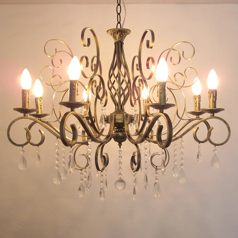Kaarsenkroonluchter met messing afwerking, retro metalen woonkamerhanglamp met gedraaide arm Clearhalo