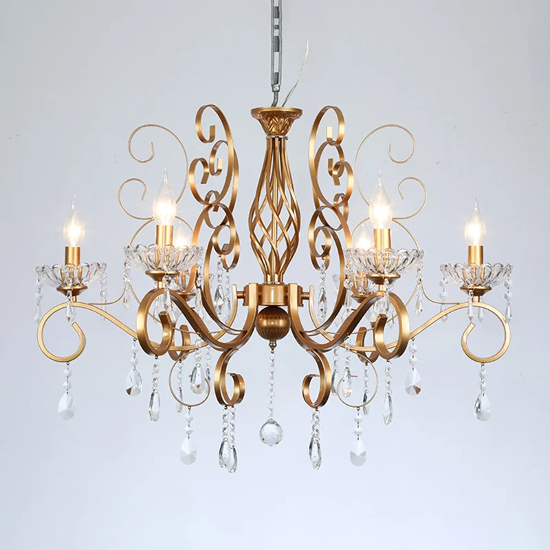 Kaarsenkroonluchter met messing afwerking, retro metalen woonkamerhanglamp met gedraaide arm Clearhalo