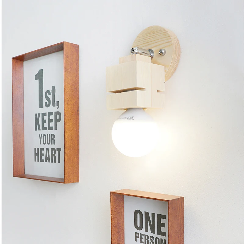 Kale lamp wandlamp schans modernistisch hout 1 hoofd slaapkamer draaibare wandgemonteerde lamp Clearhalo