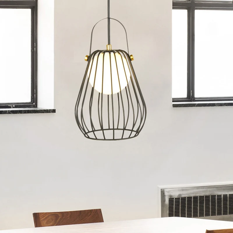 Kalebas Cage hanglampset minimalistisch metaal 1-lichts zwart/wit/roségoud hangende plafondlamp Clearhalo