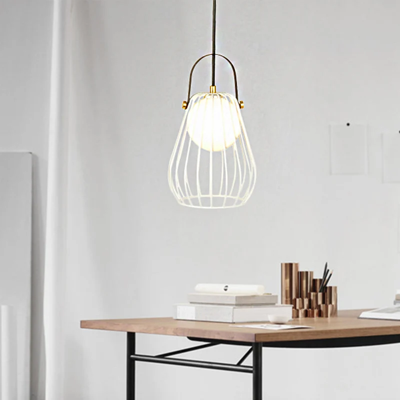 Kalebas Cage hanglampset minimalistisch metaal 1-lichts zwart/wit/roségoud hangende plafondlamp Clearhalo