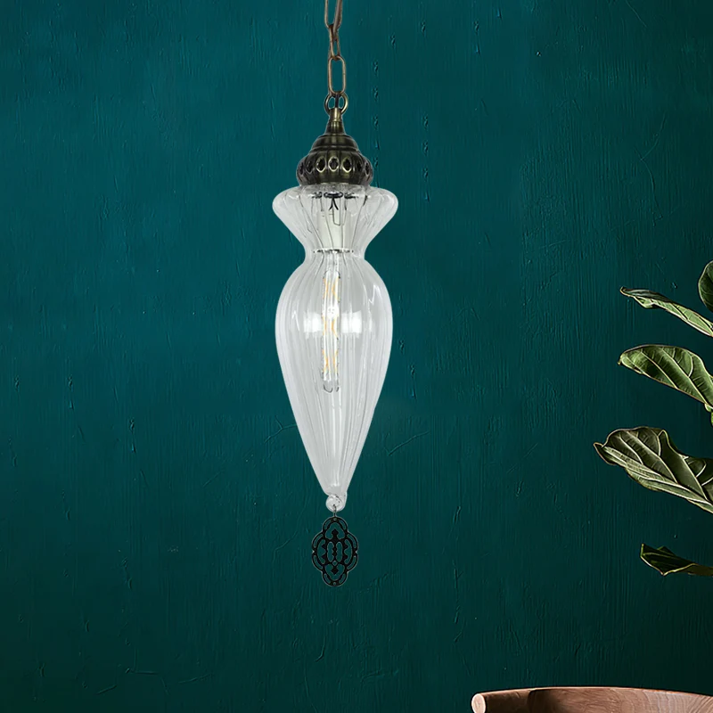 Kalebas Eetkamer Hangende plafondlamp Traditioneel helder geribbeld glas 1-kops hanglampset Clearhalo