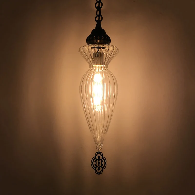 Kalebas Eetkamer Hangende plafondlamp Traditioneel helder geribbeld glas 1-kops hanglampset Clearhalo