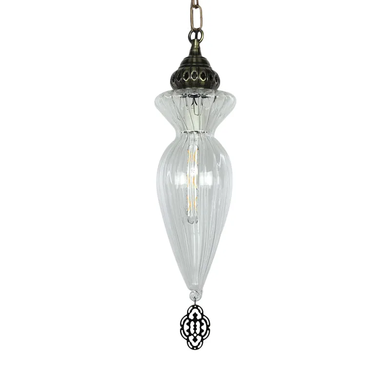 Kalebas Eetkamer Hangende plafondlamp Traditioneel helder geribbeld glas 1-kops hanglampset Clearhalo