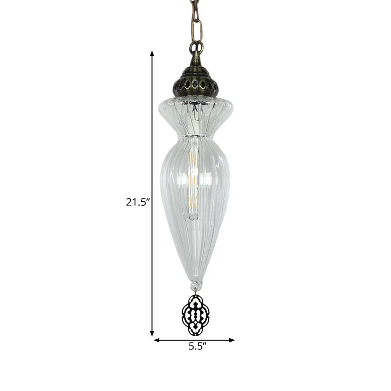 Kalebas Eetkamer Hangende plafondlamp Traditioneel helder geribbeld glas 1-kops hanglampset Clearhalo
