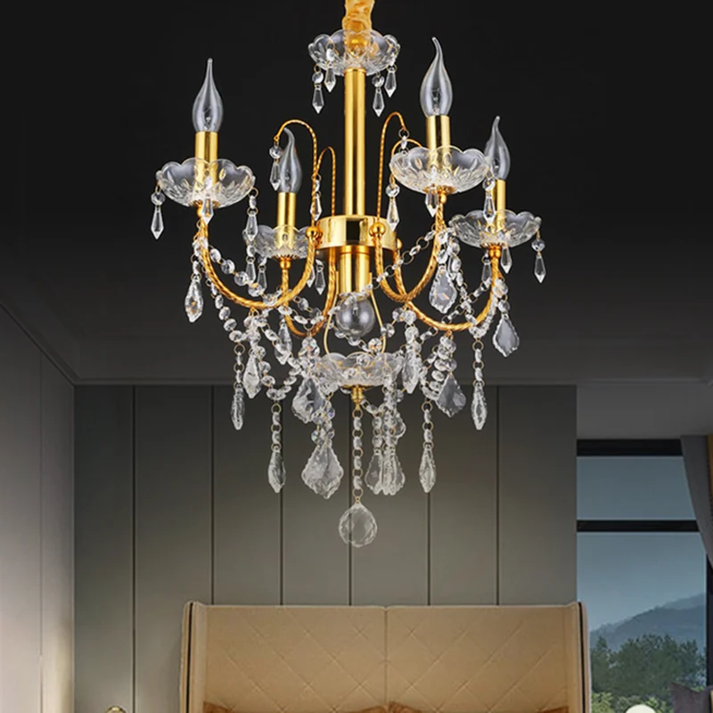 Kandelaar Eetkamerkroonluchter Traditioneel Metaal 5/7/9 Lampen Goud Hanglichtset met Swag Kristallen Strand Deco Clearhalo