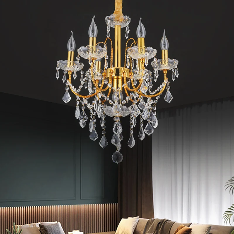 Kandelaar Eetkamerkroonluchter Traditioneel Metaal 5/7/9 Lampen Goud Hanglichtset met Swag Kristallen Strand Deco Clearhalo