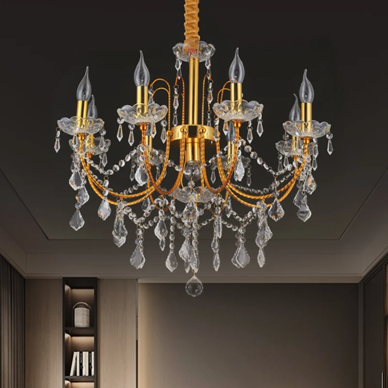 Kandelaar Eetkamerkroonluchter Traditioneel Metaal 5/7/9 Lampen Goud Hanglichtset met Swag Kristallen Strand Deco Clearhalo