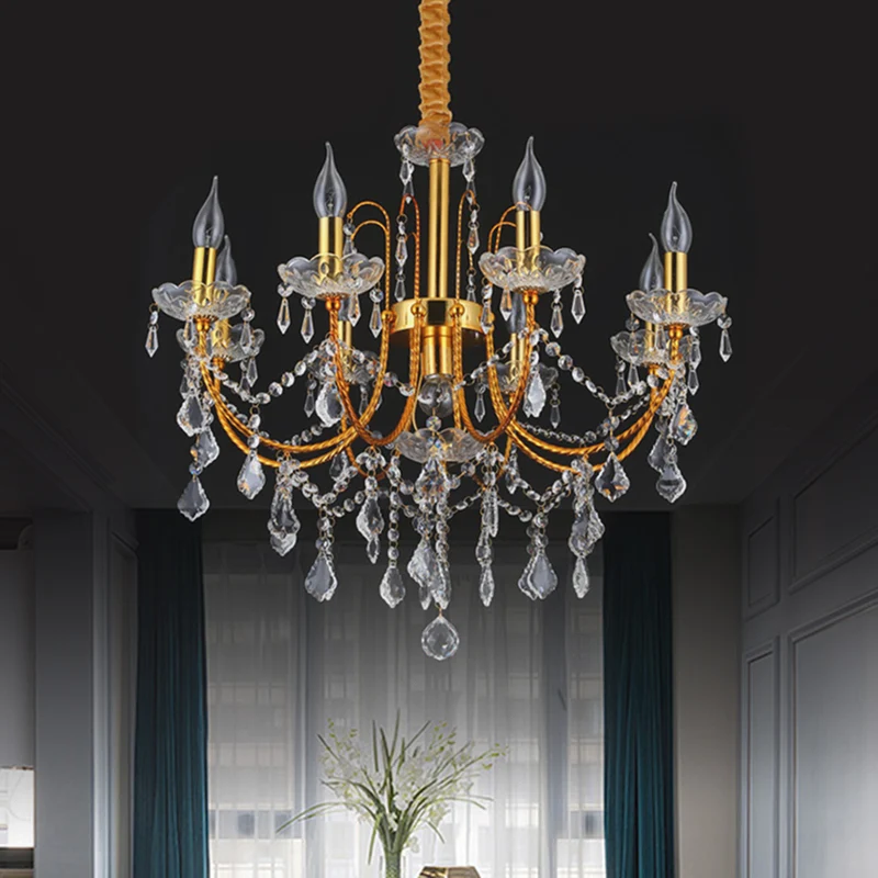 Kandelaar Eetkamerkroonluchter Traditioneel Metaal 5/7/9 Lampen Goud Hanglichtset met Swag Kristallen Strand Deco Clearhalo