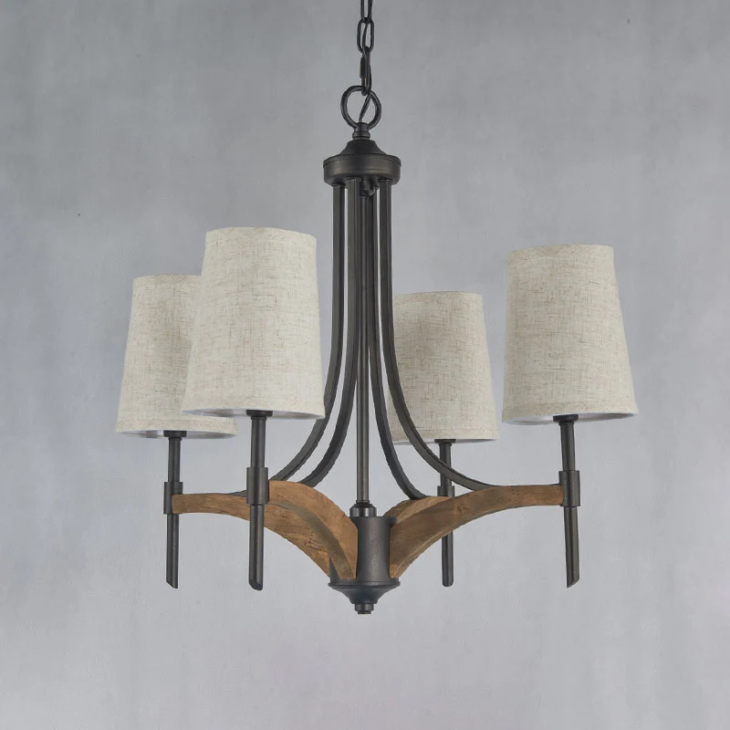 Kandelaar metalen kroonluchter verlichting klassiek 4-lichts woonkamer hanglamp zwart met/zonder kap Clearhalo
