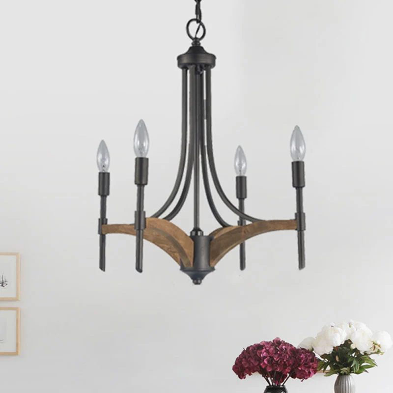 Kandelaar metalen kroonluchter verlichting klassiek 4-lichts woonkamer hanglamp zwart met/zonder kap Clearhalo