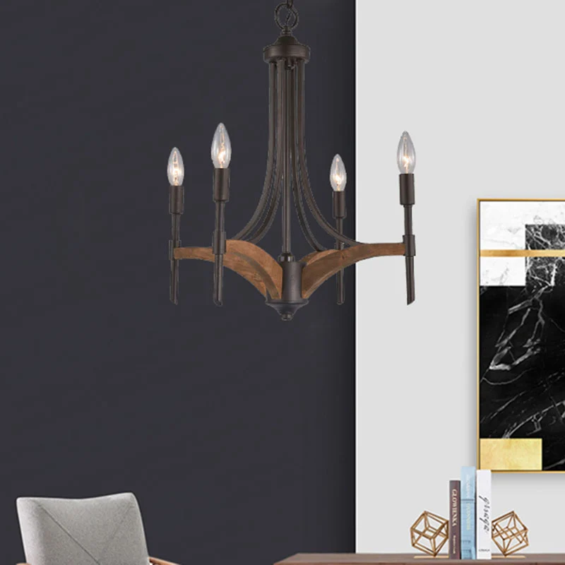 Kandelaar metalen kroonluchter verlichting klassiek 4-lichts woonkamer hanglamp zwart met/zonder kap Clearhalo
