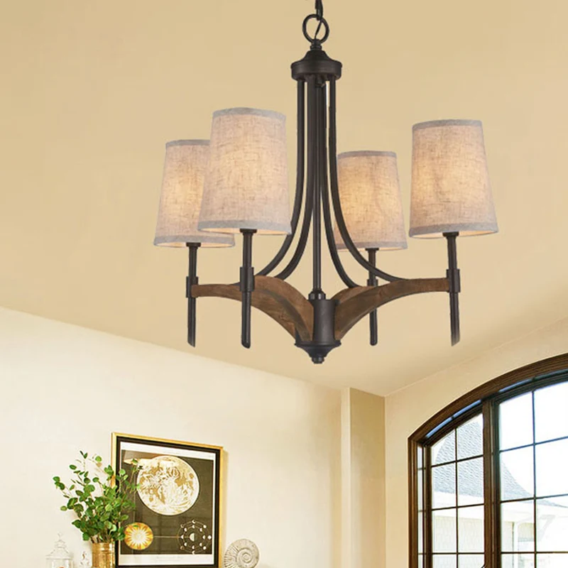 Kandelaar metalen kroonluchter verlichting klassiek 4-lichts woonkamer hanglamp zwart met/zonder kap Clearhalo