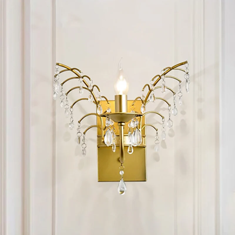 Kandelaar wandlamp eigentijds kristal 1-lichts messing schanslamp met takontwerp Clearhalo