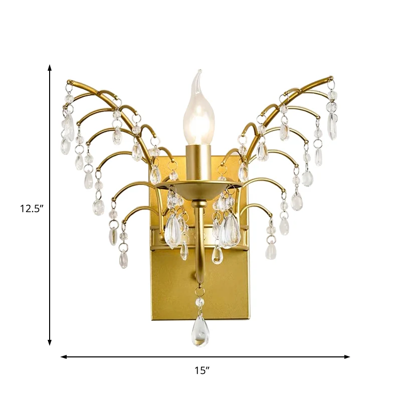 Kandelaar wandlamp eigentijds kristal 1-lichts messing schanslamp met takontwerp Clearhalo