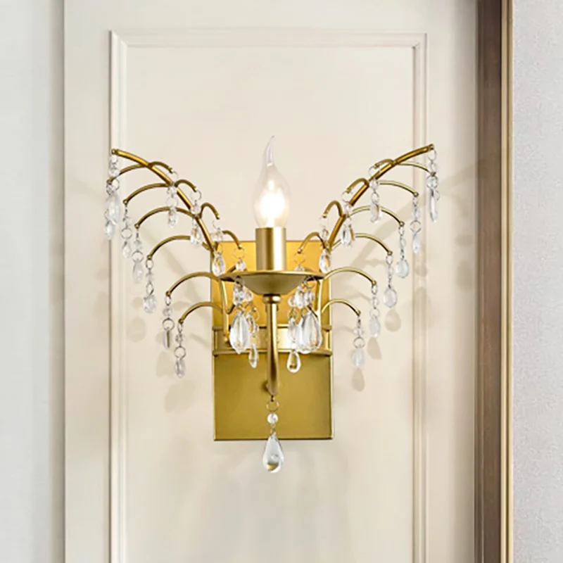 Kandelaar wandlamp eigentijds kristal 1-lichts messing schanslamp met takontwerp Clearhalo