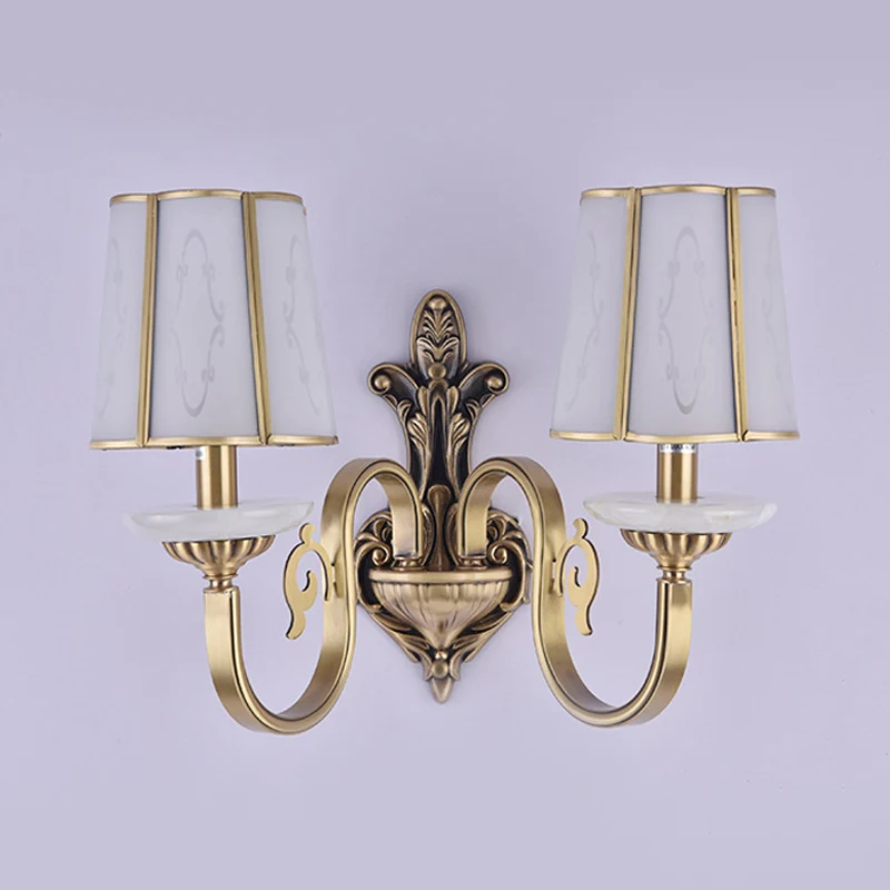 Kegel doorschijnende glazen schanslamp Vintage 1/2 lamp binnenwandgemonteerde lamp messing Clearhalo