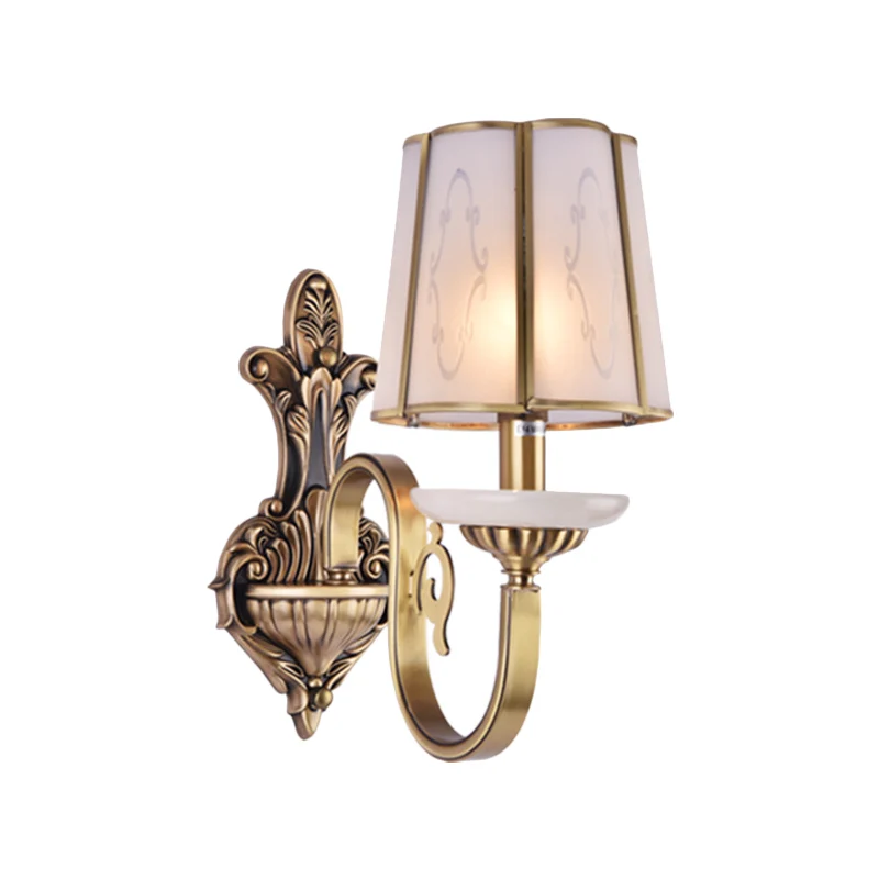 Kegel doorschijnende glazen schanslamp Vintage 1/2 lamp binnenwandgemonteerde lamp messing Clearhalo