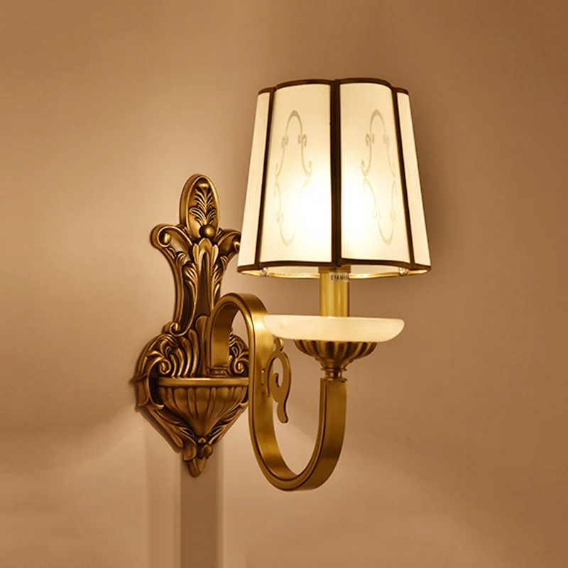 Kegel doorschijnende glazen schanslamp Vintage 1/2 lamp binnenwandgemonteerde lamp messing Clearhalo
