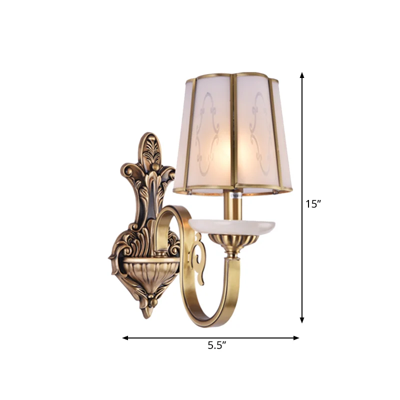 Kegel doorschijnende glazen schanslamp Vintage 1/2 lamp binnenwandgemonteerde lamp messing Clearhalo