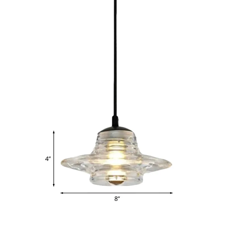 Kegel/koepel/uitlopende hanglamp modernistisch helder rucheglas 1-lichts zwarte hangende plafondlamp Clearhalo