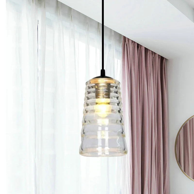 Kegel/koepel/uitlopende hanglamp modernistisch helder rucheglas 1-lichts zwarte hangende plafondlamp Clearhalo