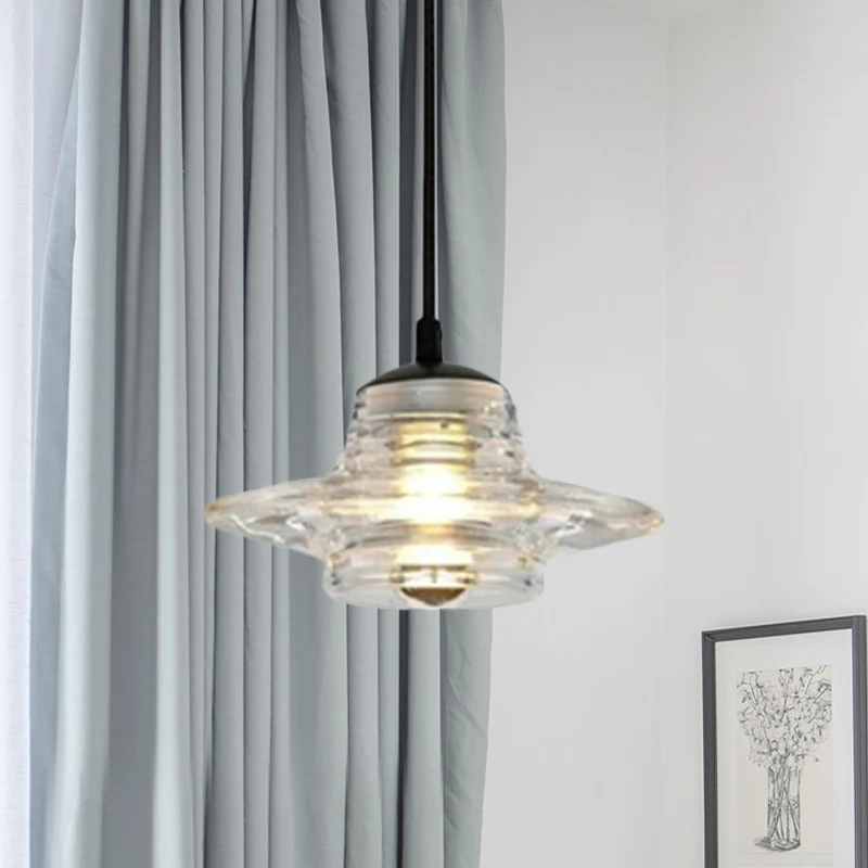 Kegel/koepel/uitlopende hanglamp modernistisch helder rucheglas 1-lichts zwarte hangende plafondlamp Clearhalo