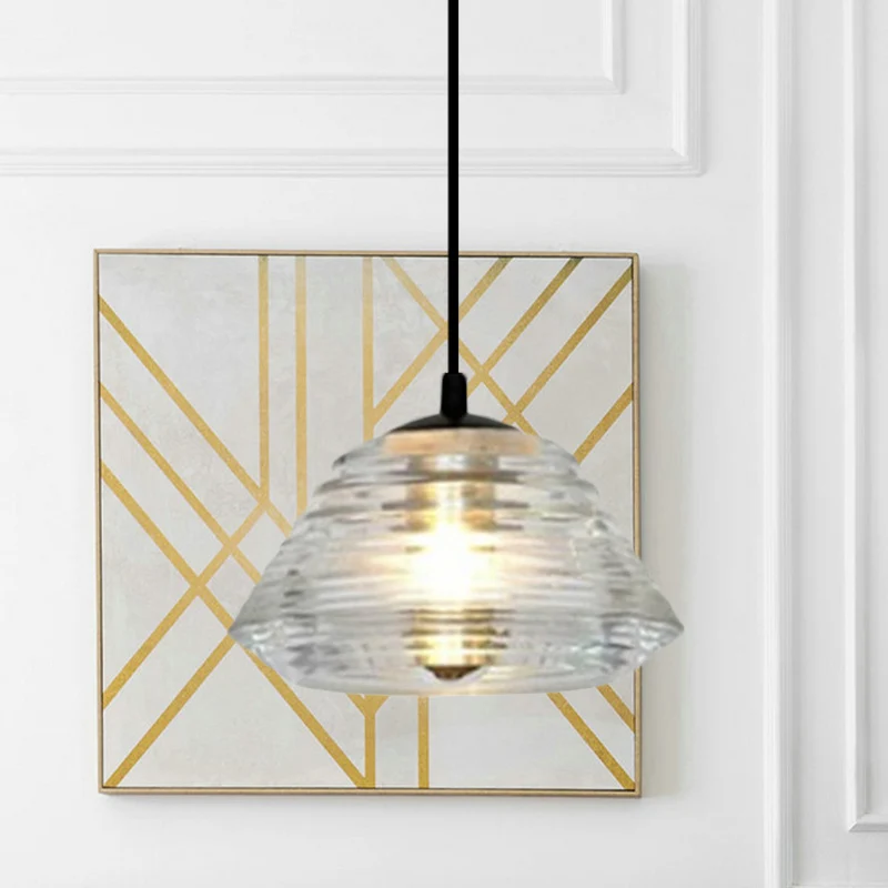 Kegel/koepel/uitlopende hanglamp modernistisch helder rucheglas 1-lichts zwarte hangende plafondlamp Clearhalo