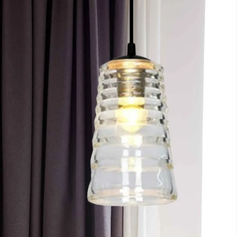 Kegel/koepel/uitlopende hanglamp modernistisch helder rucheglas 1-lichts zwarte hangende plafondlamp Clearhalo