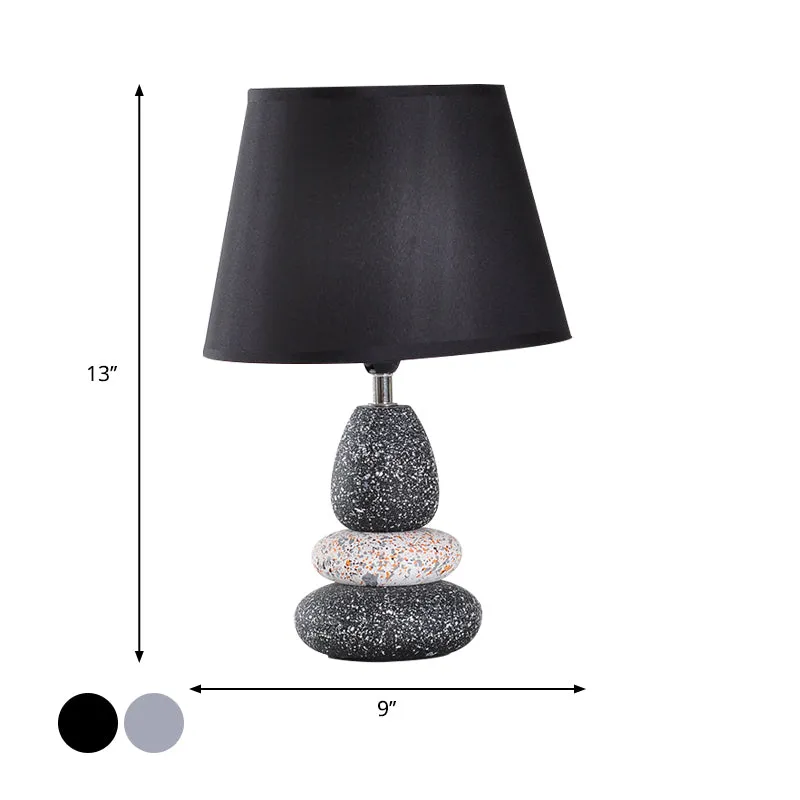 Keramiek steenvorm nachtlampje modernistische LED-nachttafellamp zwart/grijs met stoffen kap Clearhalo