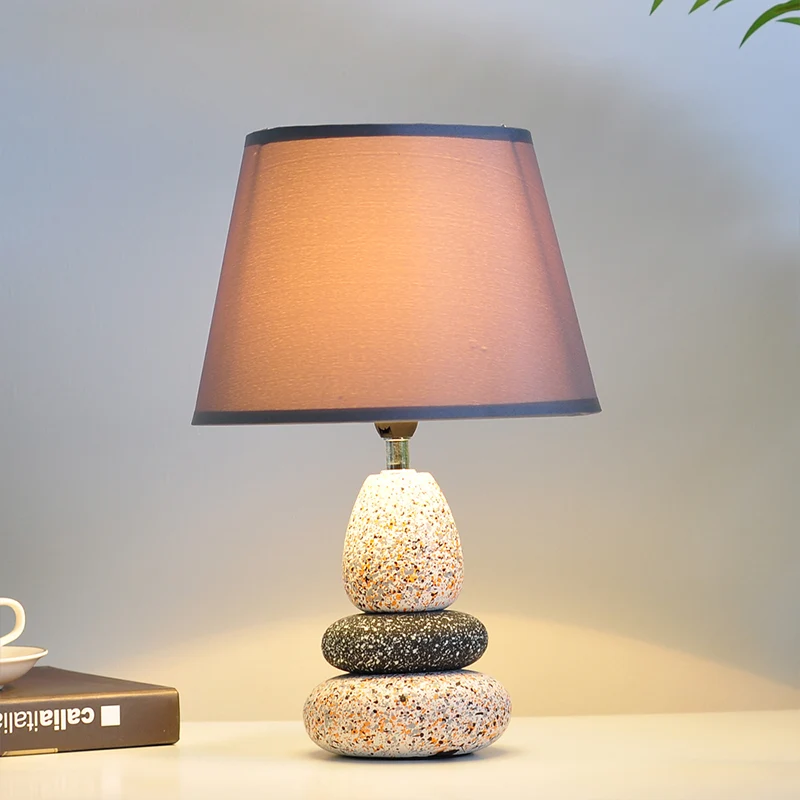 Keramiek steenvorm nachtlampje modernistische LED-nachttafellamp zwart/grijs met stoffen kap Clearhalo