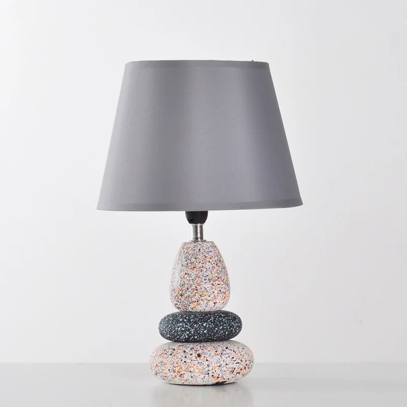 Keramiek steenvorm nachtlampje modernistische LED-nachttafellamp zwart/grijs met stoffen kap Clearhalo