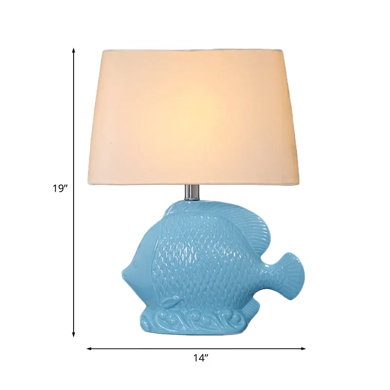 Keramische blauwe tafelverlichting tropische vissen Landelijk nachtlampje met één lamp en rechthoekige stoffen lampenkap C...