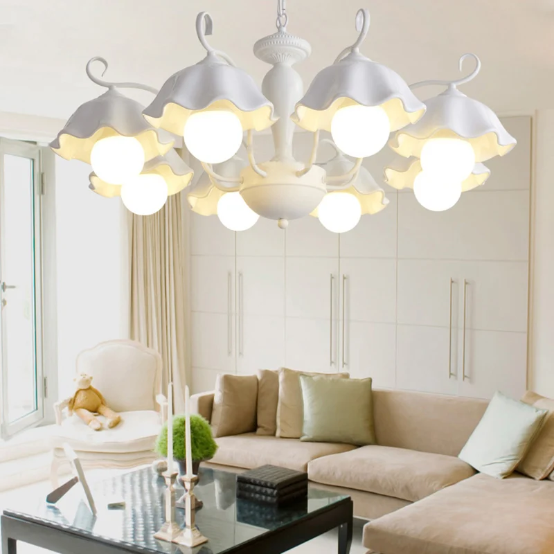 Keramische witte hanglamp bloem 3/6/8 lichten klassieke kroonluchter lichtarmatuur voor woonkamer Clearhalo