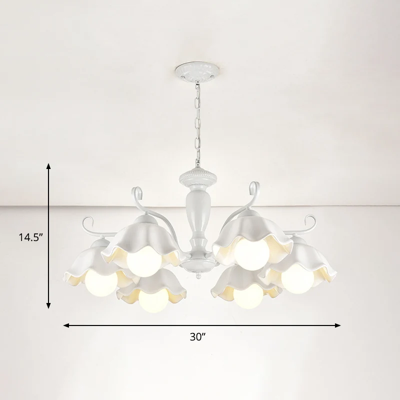 Keramische witte hanglamp bloem 3/6/8 lichten klassieke kroonluchter lichtarmatuur voor woonkamer Clearhalo