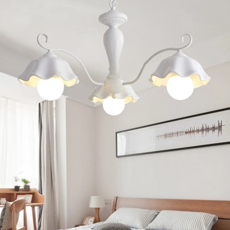 Keramische witte hanglamp bloem 3/6/8 lichten klassieke kroonluchter lichtarmatuur voor woonkamer Clearhalo
