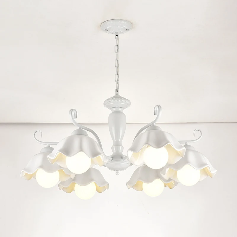 Keramische witte hanglamp bloem 3/6/8 lichten klassieke kroonluchter lichtarmatuur voor woonkamer Clearhalo