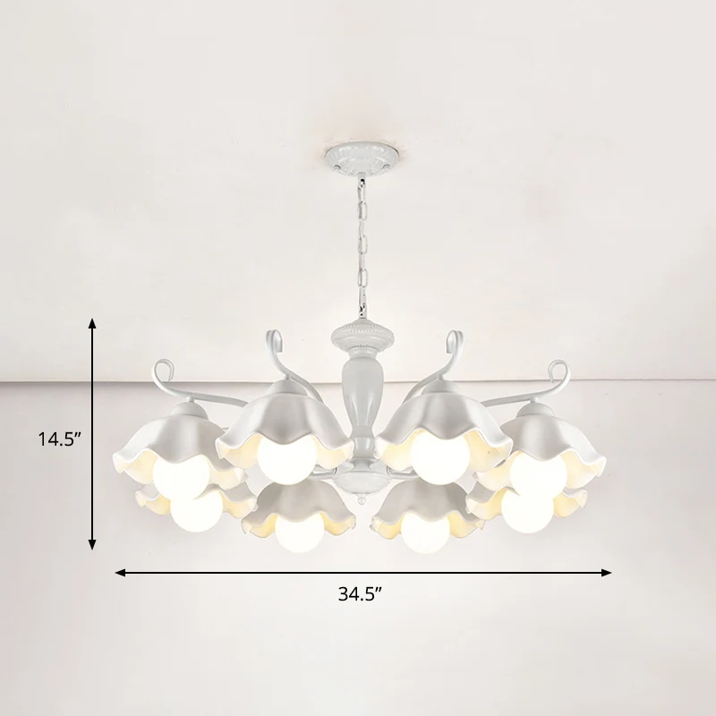 Keramische witte hanglamp bloem 3/6/8 lichten klassieke kroonluchter lichtarmatuur voor woonkamer Clearhalo