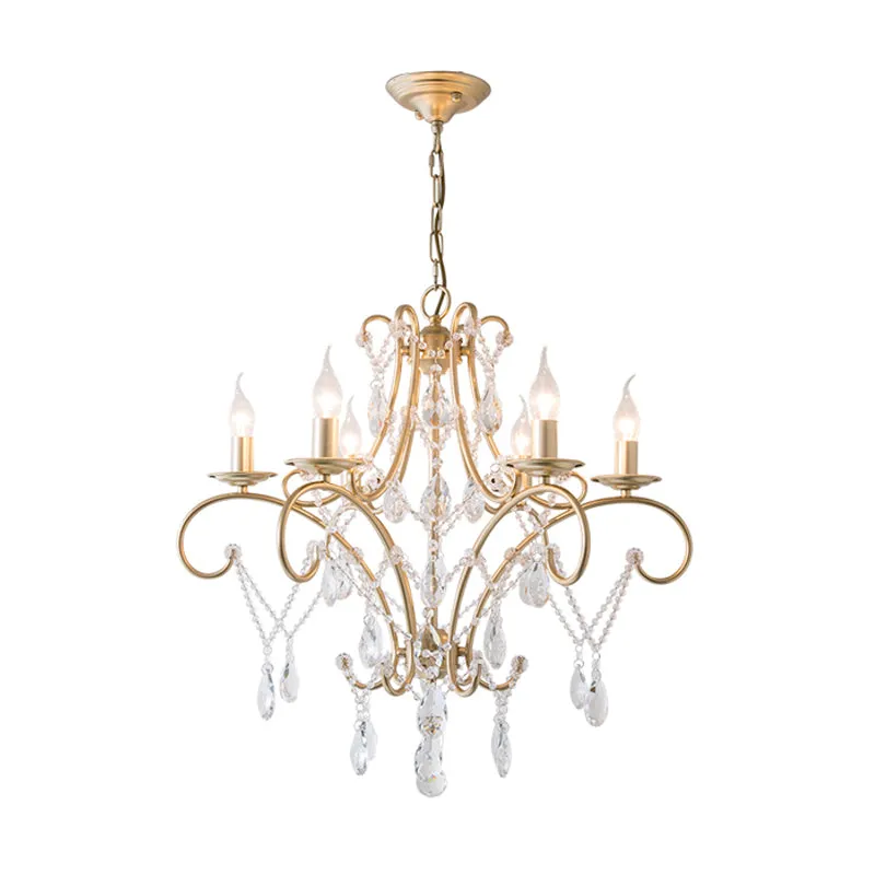 Keukenkroonluchter met gebogen armverlichting Landelijk kristal 6/8 licht Gouden hangende hanglamp Clearhalo