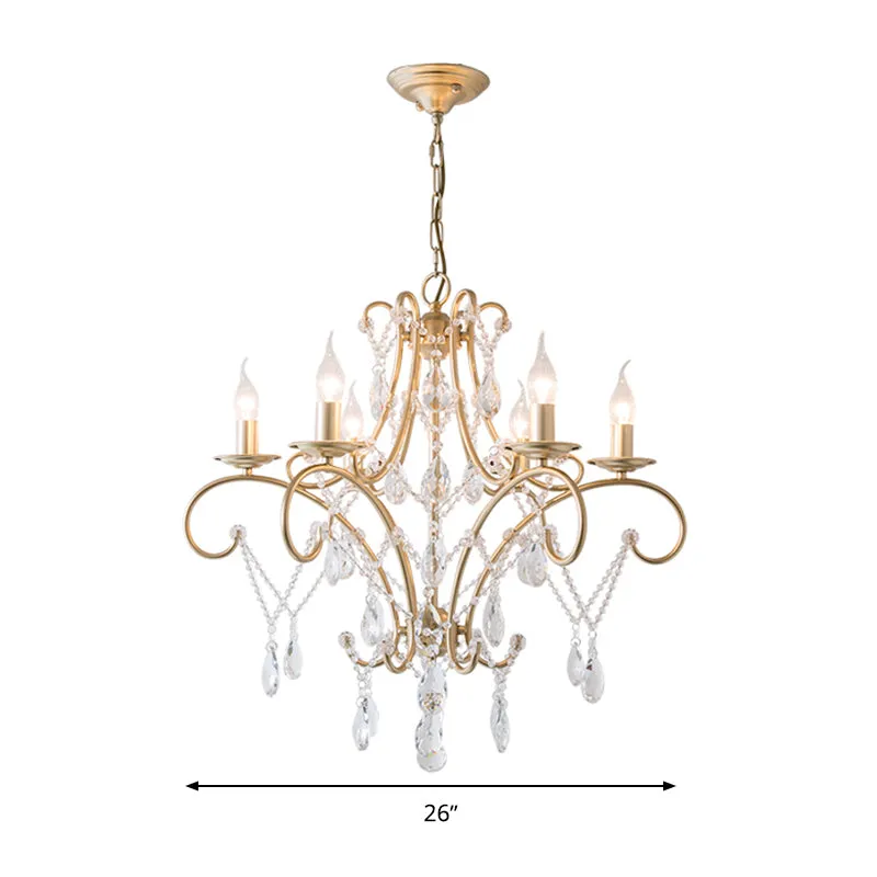 Keukenkroonluchter met gebogen armverlichting Landelijk kristal 6/8 licht Gouden hangende hanglamp Clearhalo