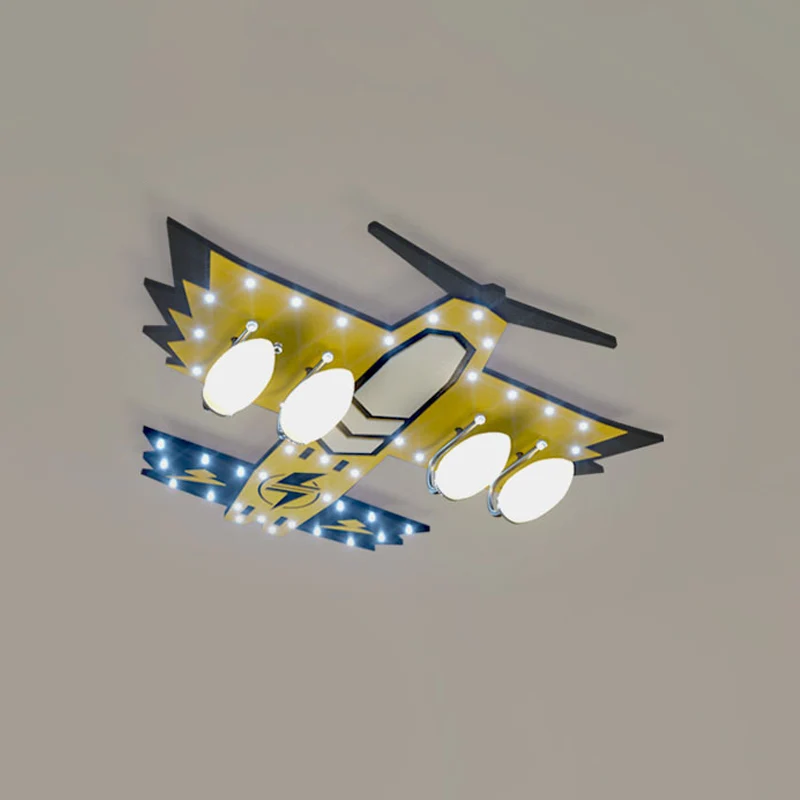 Kids Fighter Jet Wood inbouwplafondlamp met 4 koppen geel voor jongenskamer Clearhalo