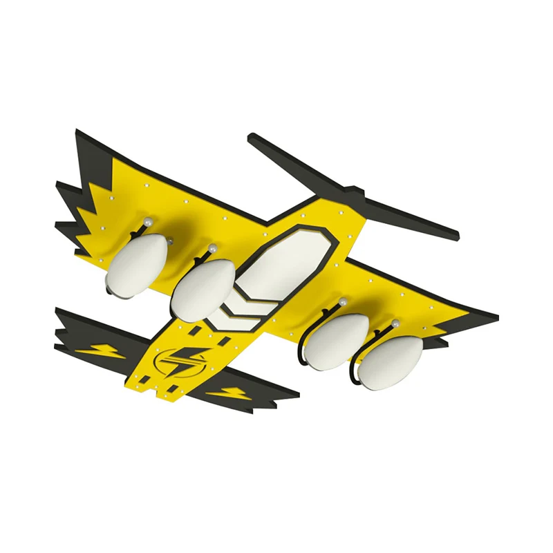 Kids Fighter Jet Wood inbouwplafondlamp met 4 koppen geel voor jongenskamer Clearhalo