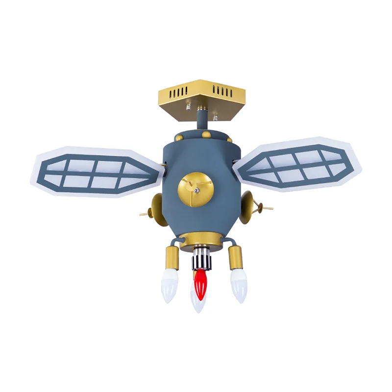 Kinder 4-kops plafondinbouw grijze Spaceport semi-inbouwverlichting met metalen kap Clearhalo