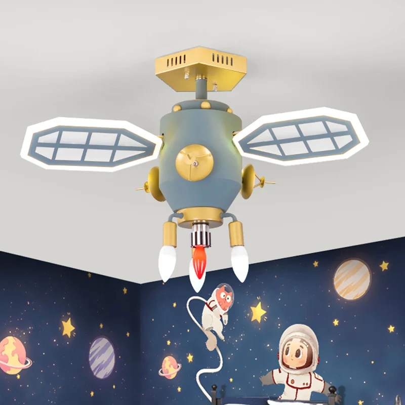 Kinder 4-kops plafondinbouw grijze Spaceport semi-inbouwverlichting met metalen kap Clearhalo